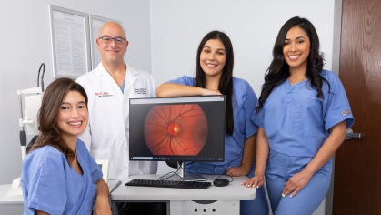 Maria Suarez, mentor Albert Khouri (Director of Glaucoma Division, Rutgers New Jersey Medical School), Kailyn Ramirez and Maria Vega-Garces.
