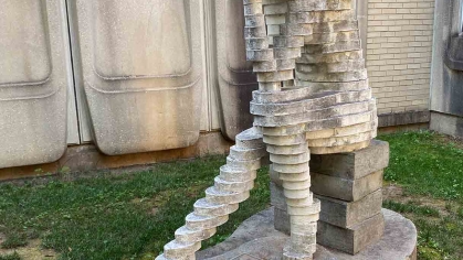 "Reflections," an abstract take on "The Thinker," is at the School of Engineering’s quad buildings on Busch campus at Rutgers-New Brunswick.