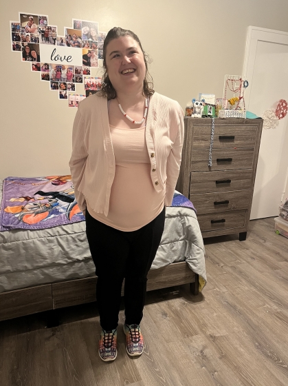 Shannon Lewis in her new room in a group home