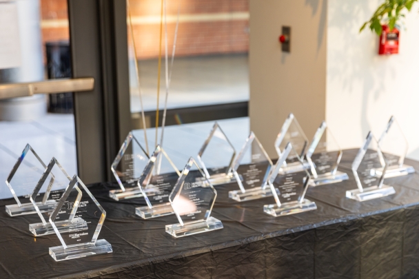 Awards sit on a table at the rising stars ceremony.