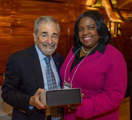 Chancellor Strom and Sandra Hill, recipient of the Leadership Award.